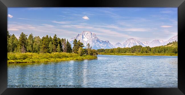 Panoramic view of Grand Teton National Park from Oxbow Bend over Framed Print by Pere Sanz