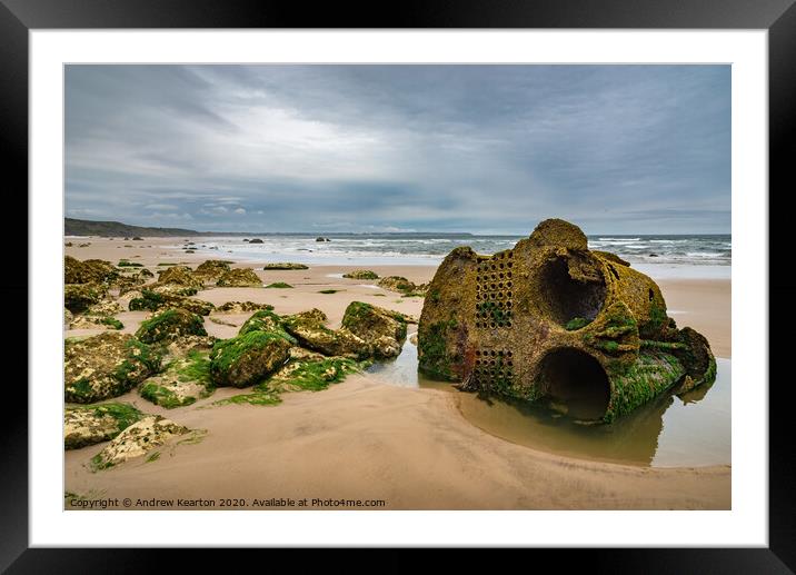 Old shipwreck at Filey Bay, North Yorkshire Framed Mounted Print by Andrew Kearton