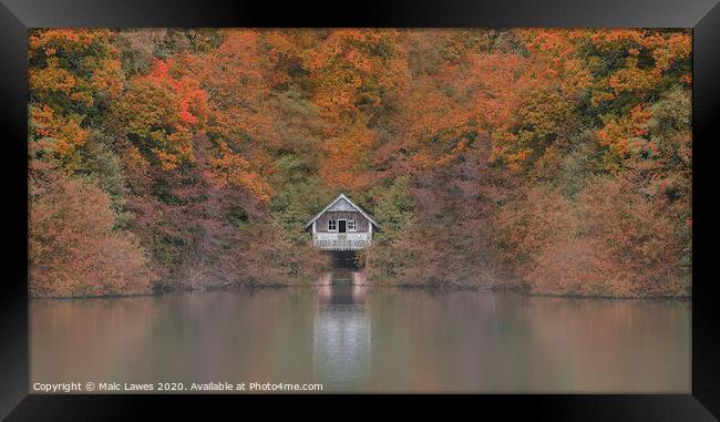 Autumn boathouse  Framed Print by Malc Lawes