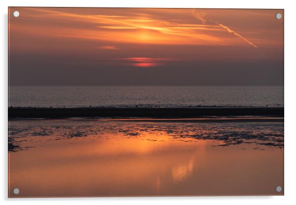 Blackpool Beach Sunset Acrylic by Caroline James