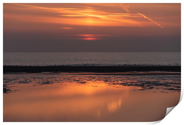 Blackpool Beach Sunset Print by Caroline James