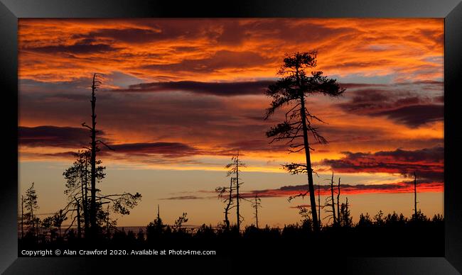 Sunset over the forest in Finland Framed Print by Alan Crawford