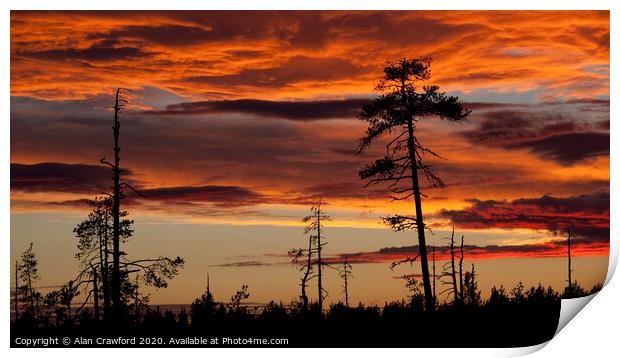 Sunset over the forest in Finland Print by Alan Crawford