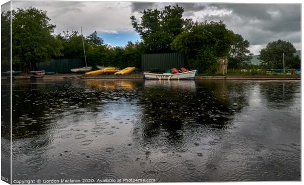 Safety Boat in the rain, Llangorse Lake Canvas Print by Gordon Maclaren