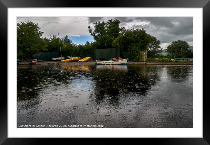 Safety Boat in the rain, Llangorse Lake Framed Mounted Print by Gordon Maclaren