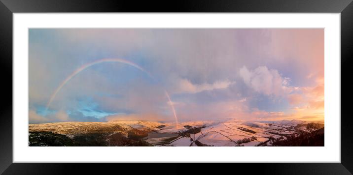 Kinder Scout Winter Rainbow Framed Mounted Print by John Finney