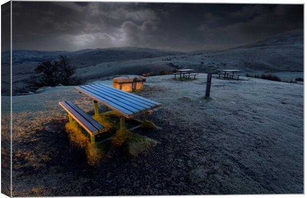 Early morning at the picnic table Canvas Print by Leighton Collins