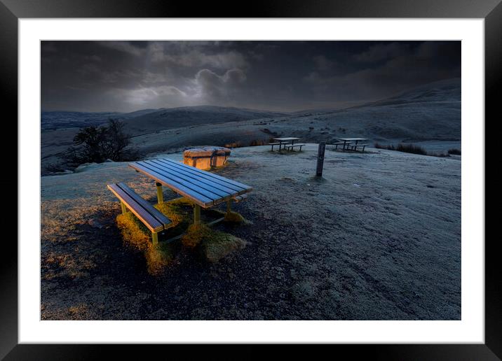Early morning at the picnic table Framed Mounted Print by Leighton Collins