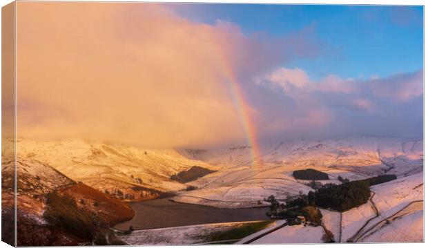 Kinder Scout Winter Rainbow Canvas Print by John Finney