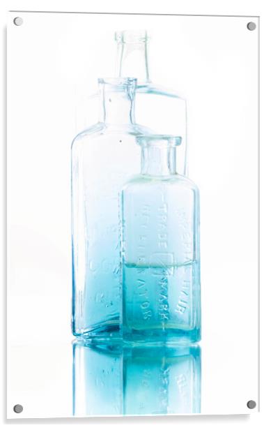Blue Medicine Bottles Acrylic by Kelly Bailey