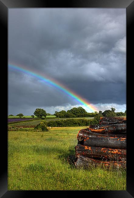 rainbow over wood Framed Print by Dave Hayward