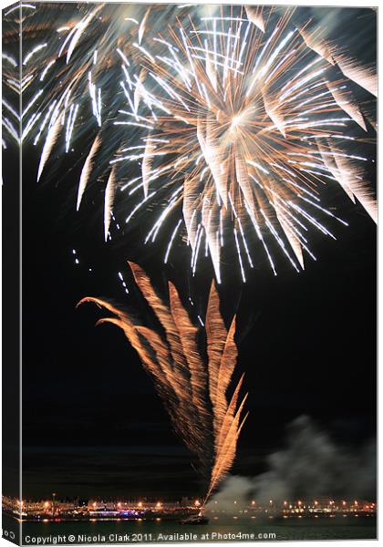 Fireworks over Weymouth Bay Canvas Print by Nicola Clark