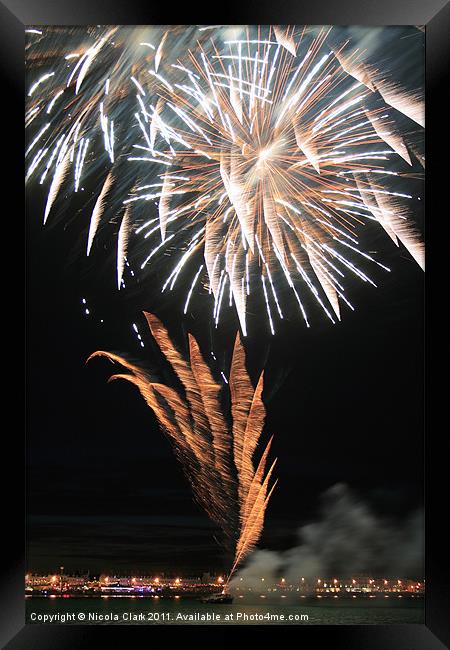 Fireworks over Weymouth Bay Framed Print by Nicola Clark