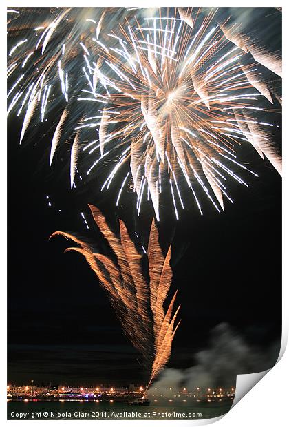 Fireworks over Weymouth Bay Print by Nicola Clark