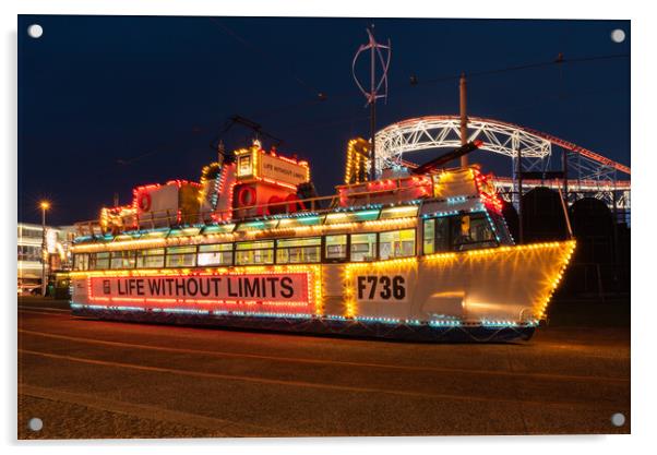Blackpool Illuminated Tram Acrylic by Caroline James