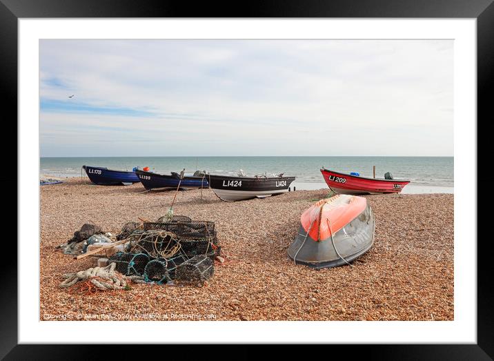 Fishing Boats Drawn Up On Beach Framed Mounted Print by Allan Bell