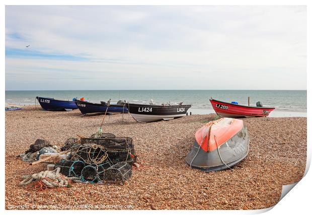 Fishing Boats Drawn Up On Beach Print by Allan Bell