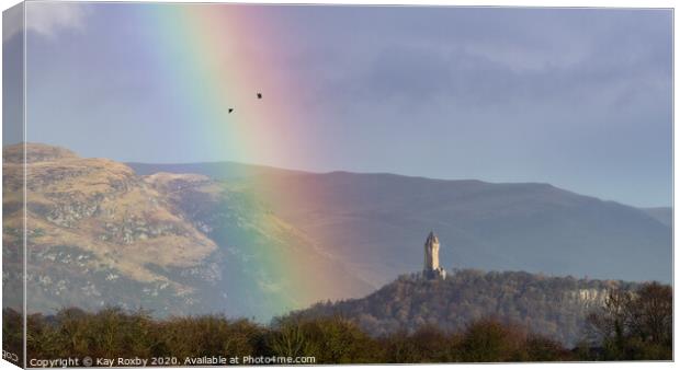 Stirling Wallace Monument rainbow, Scotland Canvas Print by Kay Roxby