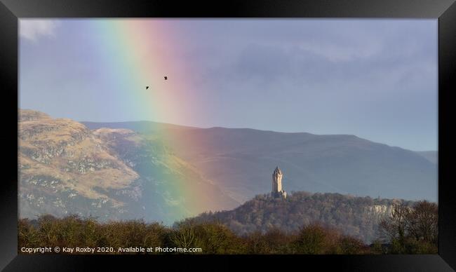 Stirling Wallace Monument rainbow, Scotland Framed Print by Kay Roxby