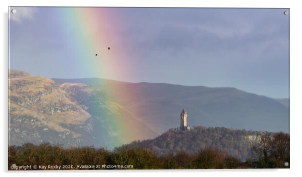 Stirling Wallace Monument rainbow, Scotland Acrylic by Kay Roxby