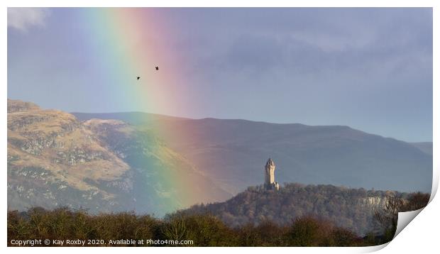 Stirling Wallace Monument rainbow, Scotland Print by Kay Roxby