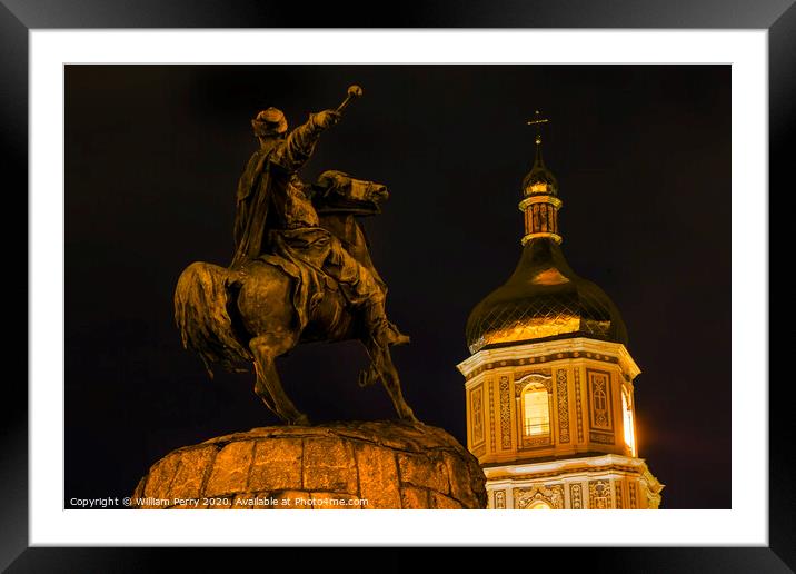 Bogdan Khmelnitsky Equestrian Statue Saint Sophia Kiev Ukraine Framed Mounted Print by William Perry