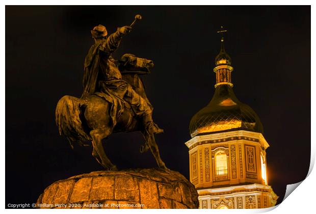 Bogdan Khmelnitsky Equestrian Statue Saint Sophia Kiev Ukraine Print by William Perry