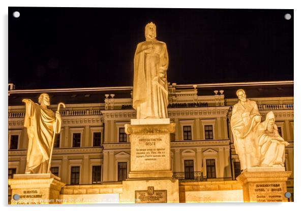 Saint Andrew Queen Olga Statues Stars Mikhaylovsky Square Kiev U Acrylic by William Perry