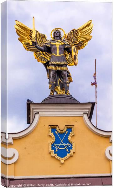 Laches Gate Saint Michael Statue Maidan Square Kiev Ukraine Canvas Print by William Perry