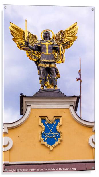 Laches Gate Saint Michael Statue Maidan Square Kiev Ukraine Acrylic by William Perry