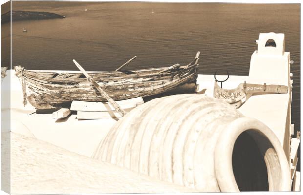 wooden boat- Santorini Canvas Print by Alessandro Ricardo Uva