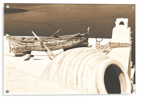 wooden boat- Santorini Acrylic by Alessandro Ricardo Uva