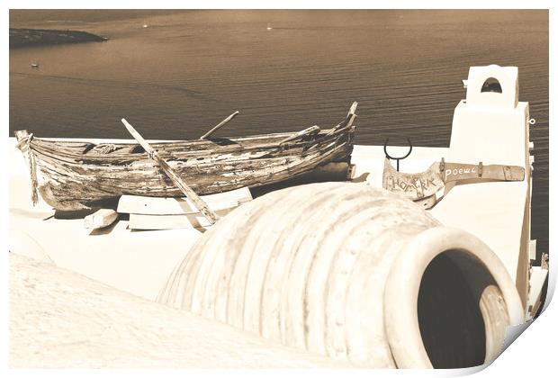 wooden boat- Santorini Print by Alessandro Ricardo Uva