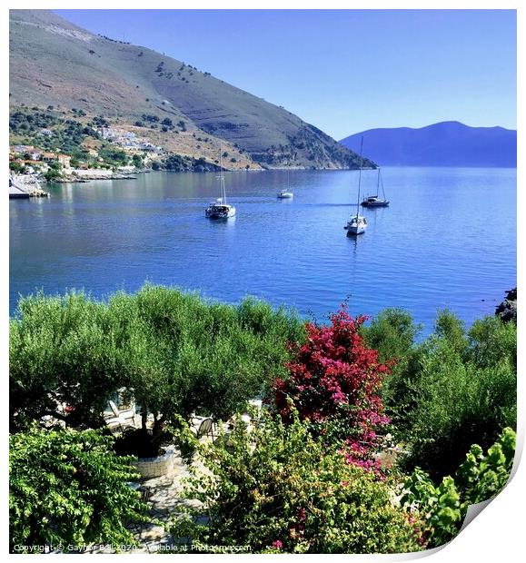 The harbour at Agia Efimia, Kefalonia Print by Gaynor Ball