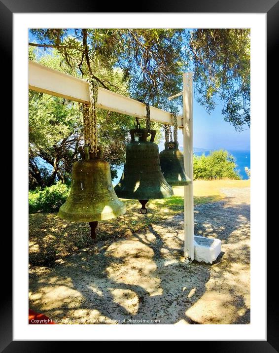 The old bells at the monastery above Sami.  Framed Mounted Print by Gaynor Ball