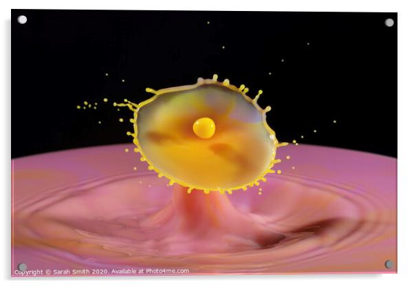 Yellow and pink splash art Acrylic by Sarah Smith