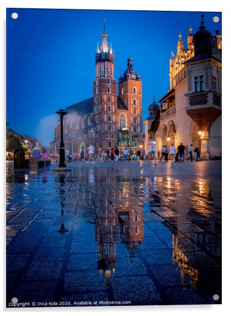 Reflections of St Mary's Basilica in Krakow Acrylic by Inca Kala