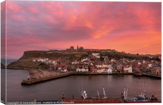 Sunset sky over Whitby Harbour Canvas Print by Inca Kala