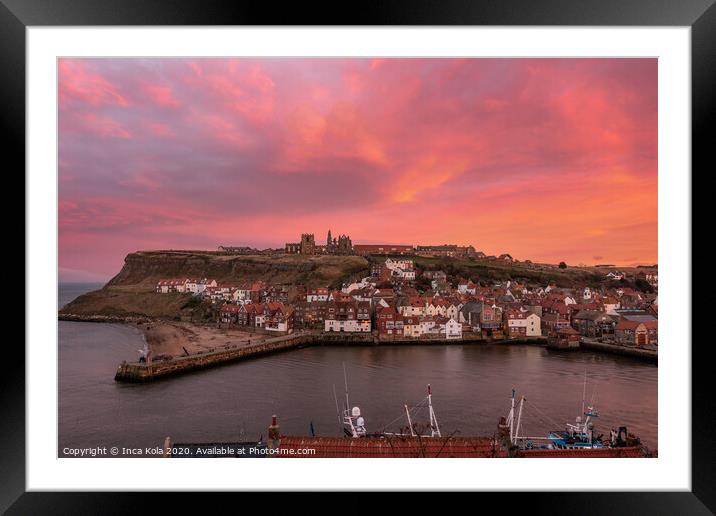 Sunset sky over Whitby Harbour Framed Mounted Print by Inca Kala