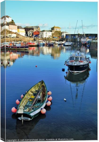 Mevagissey Reflections, Cornwall. Canvas Print by Neil Mottershead