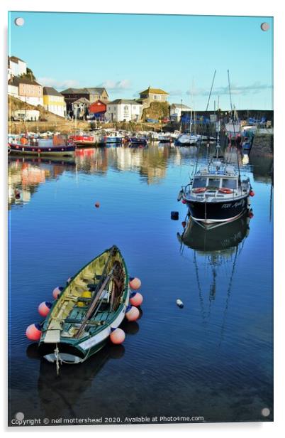 Mevagissey Reflections, Cornwall. Acrylic by Neil Mottershead
