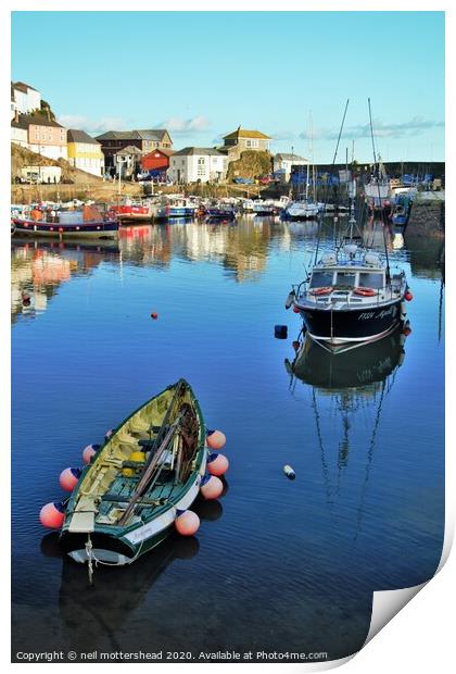 Mevagissey Reflections, Cornwall. Print by Neil Mottershead