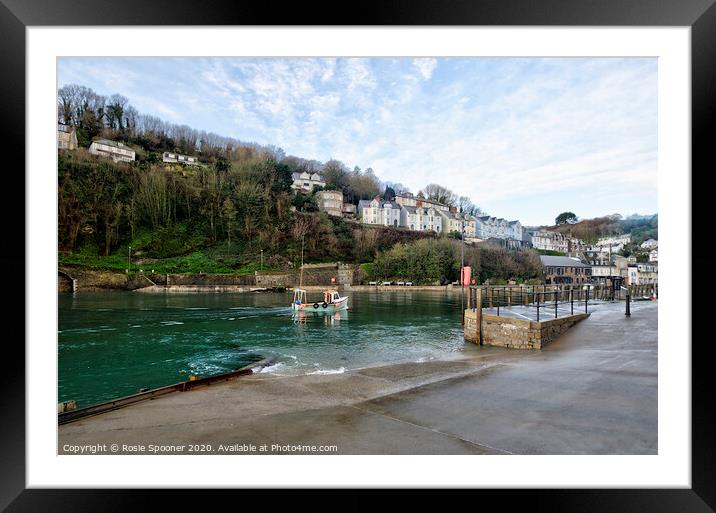 A boat returns up the River Looe in Cornwall Framed Mounted Print by Rosie Spooner