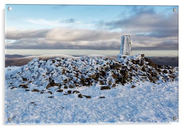 Trig Point on Merrick Southern Uplands of Scotland Acrylic by Derek Beattie