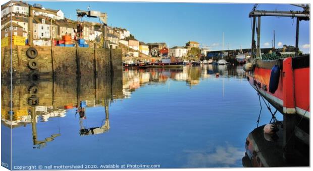 Mevagissey Harbour Reflections. Canvas Print by Neil Mottershead
