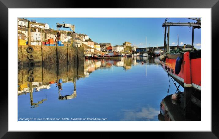 Mevagissey Harbour Reflections. Framed Mounted Print by Neil Mottershead