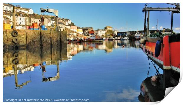 Mevagissey Harbour Reflections. Print by Neil Mottershead