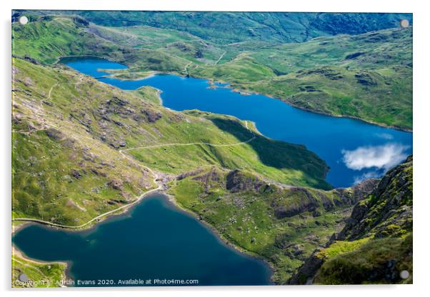 Pyg Track to Snowdon and Miners Track Acrylic by Adrian Evans