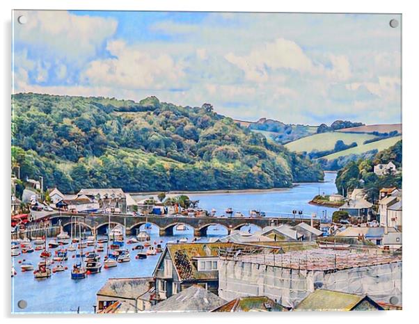 Looe Bridge  Cornwall  Acrylic by Beryl Curran