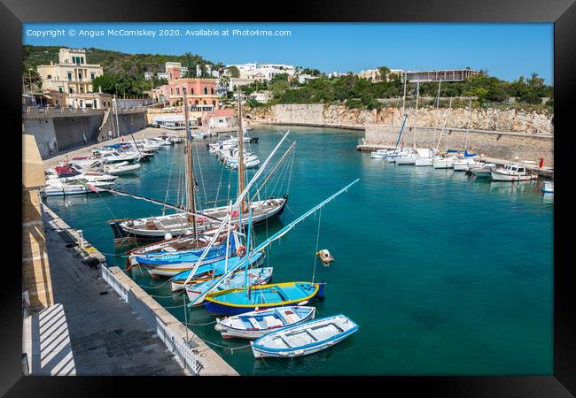 Porto Tricase harbour in Puglia, Southern Italy Framed Print by Angus McComiskey